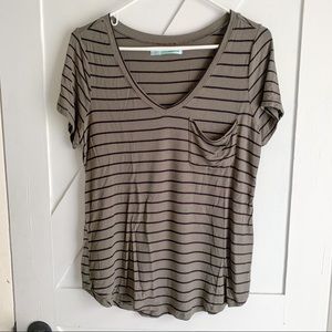 Maurices Olive Striped Tee- Size Medium